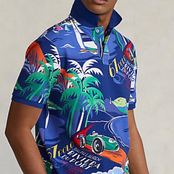 Classic Fit Riviera-Print Polo Shirt - Picture 5 of 5